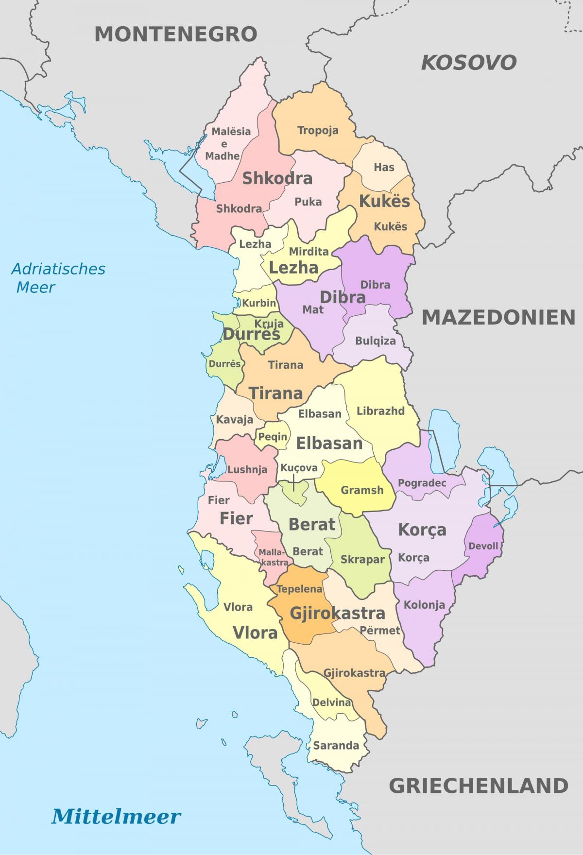 mapa de Albania político