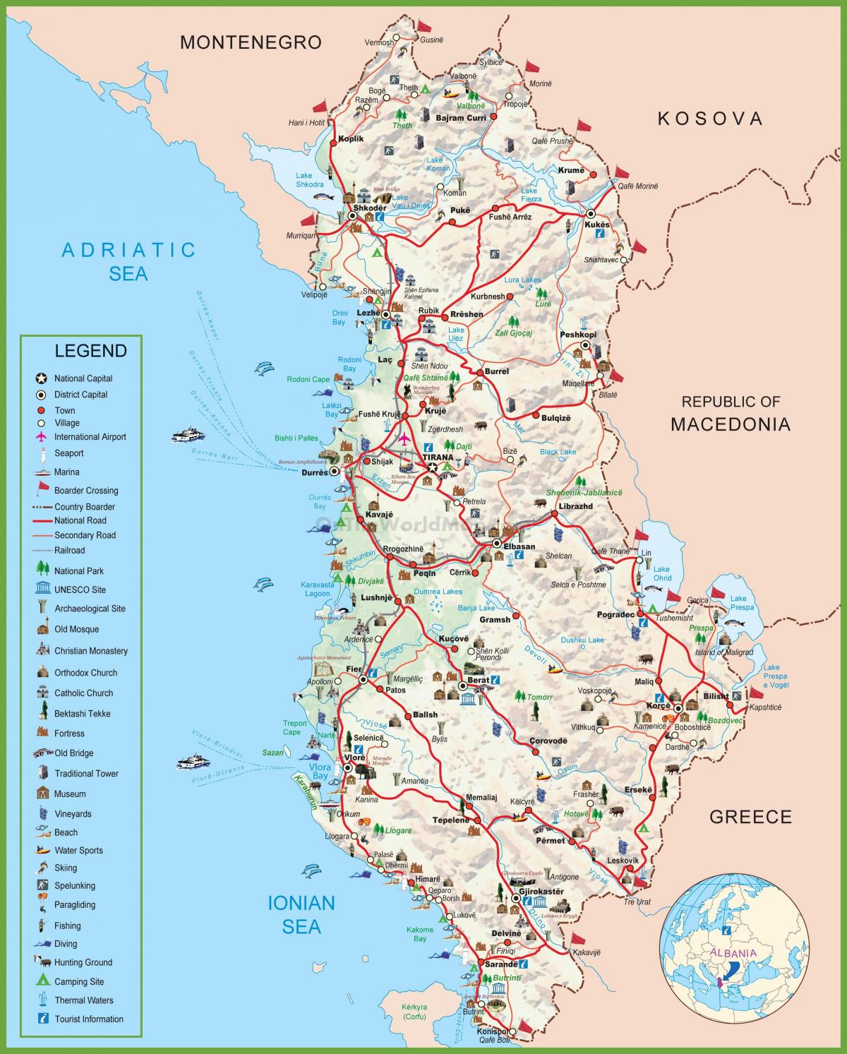 mapa de Albania turístico
