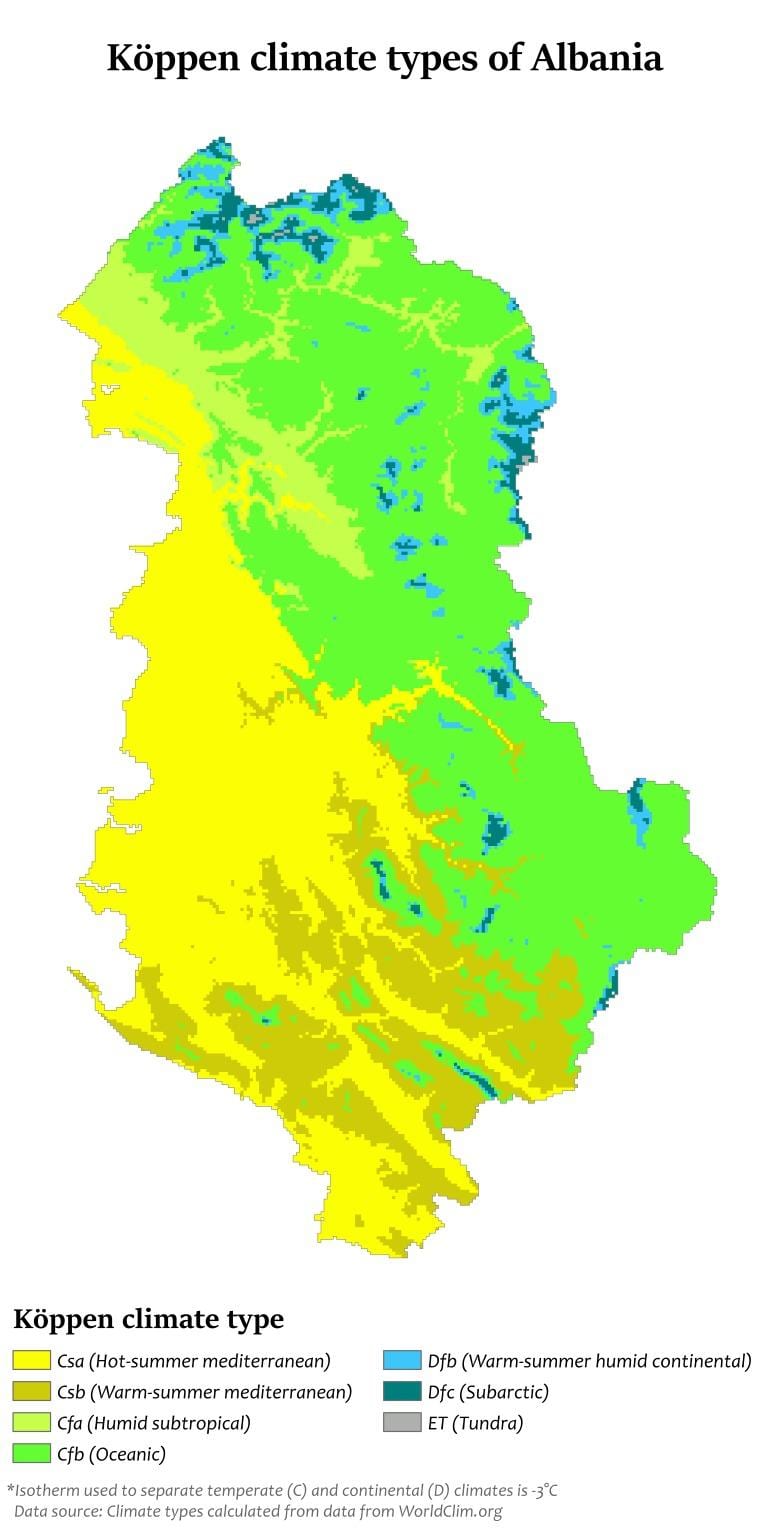mapa de Albania climático