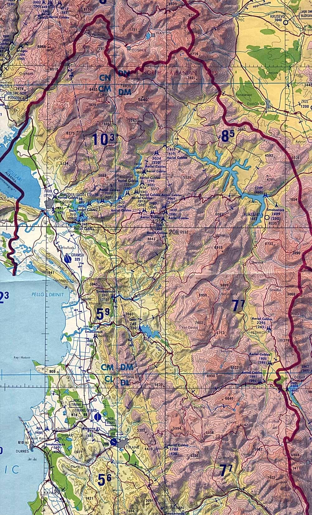 el mapa topográfico de Albania