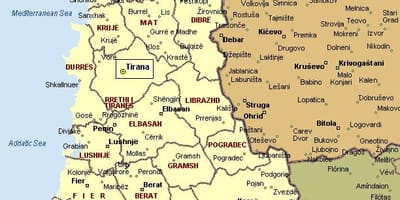 Mapa de las costas albanesas