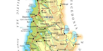 Mapa de mapa físico de Albania